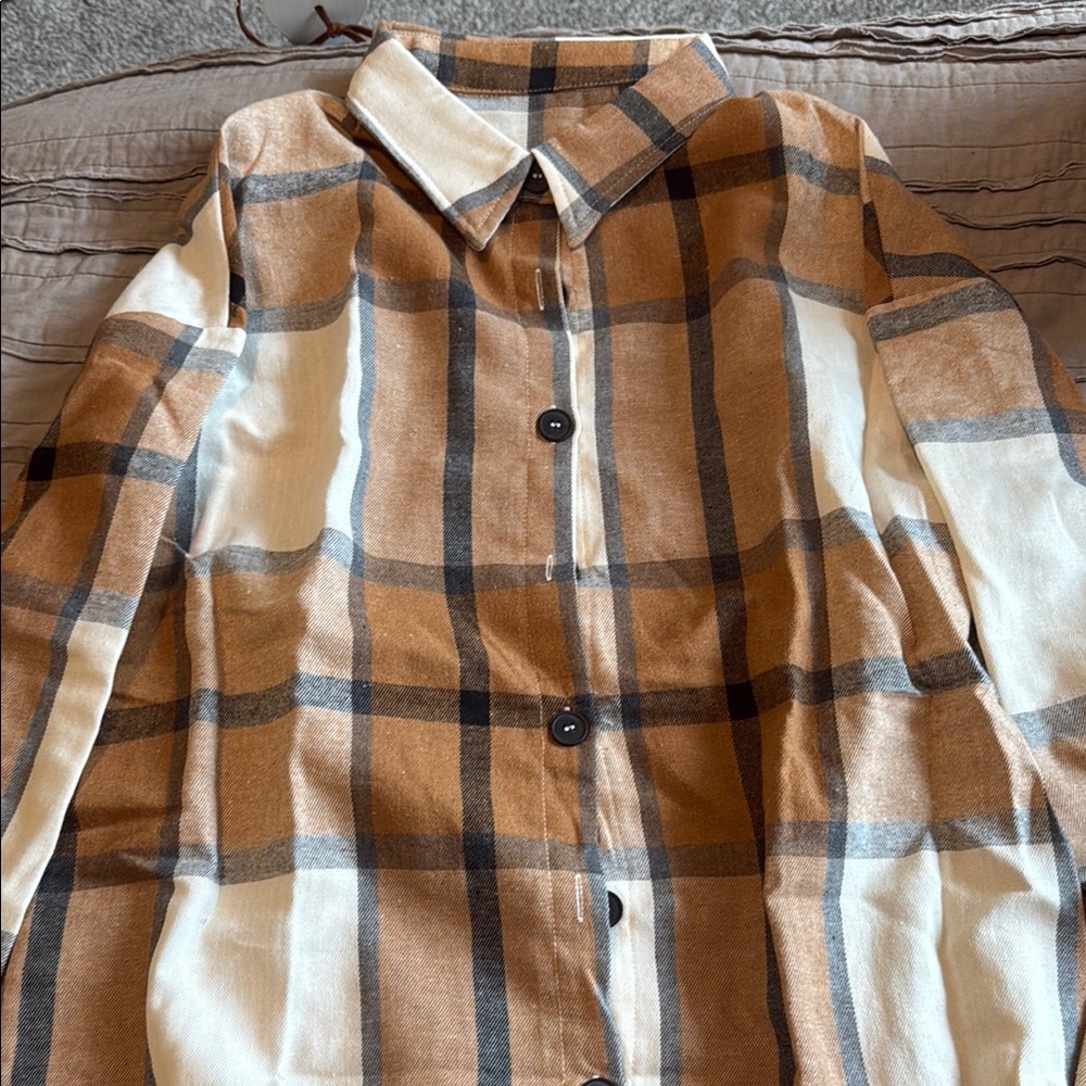 Cupshe Brown and White Button Down Shirt